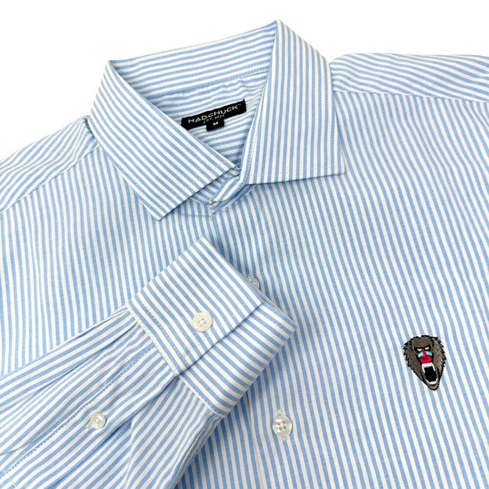 MADCHUCK Mens Blue‎ & White Pinstripe Long Sleeve Button Up Oxford Shirt Medium